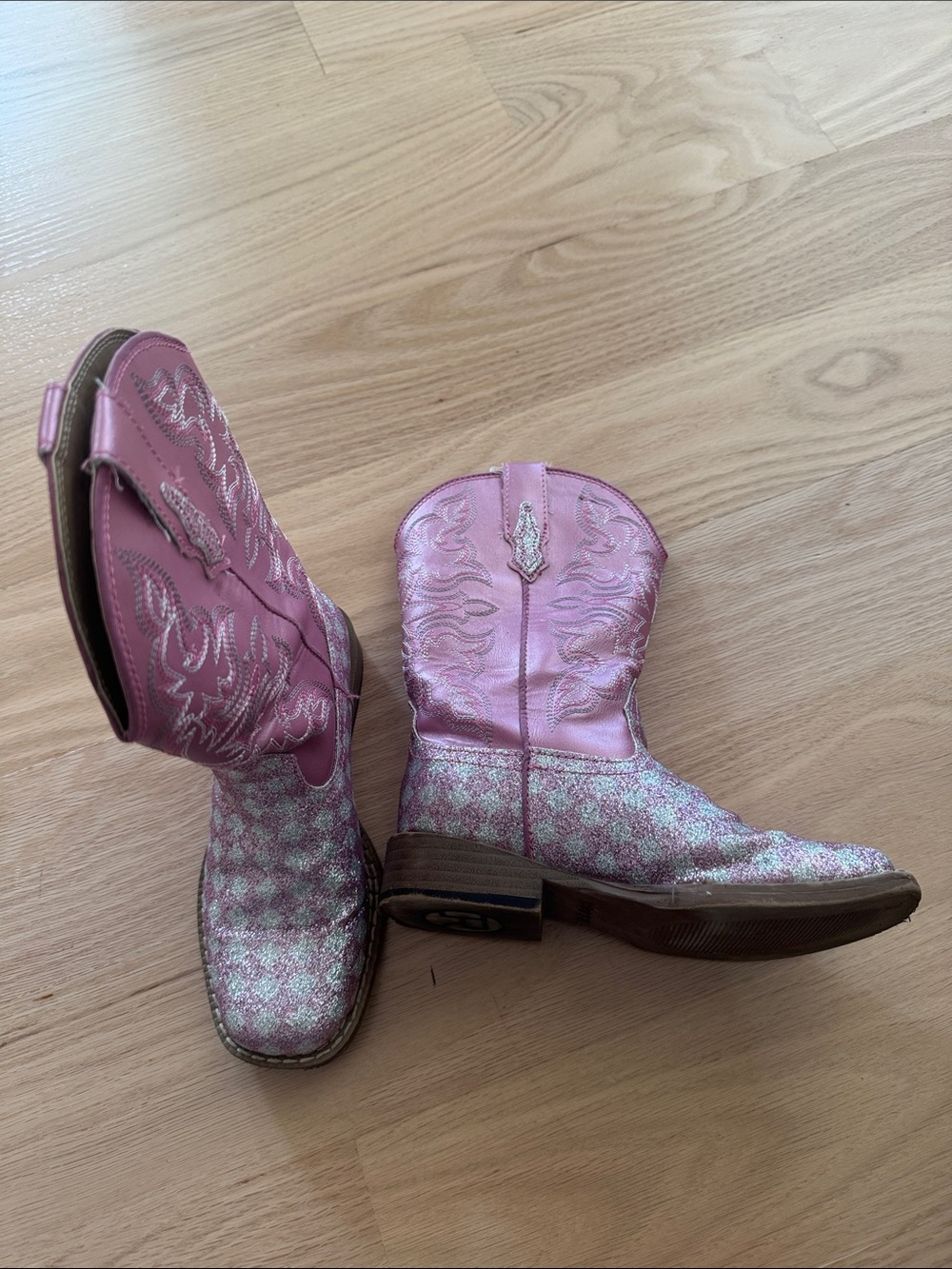 Roper Pink Glitter Floral Western Moto Boots